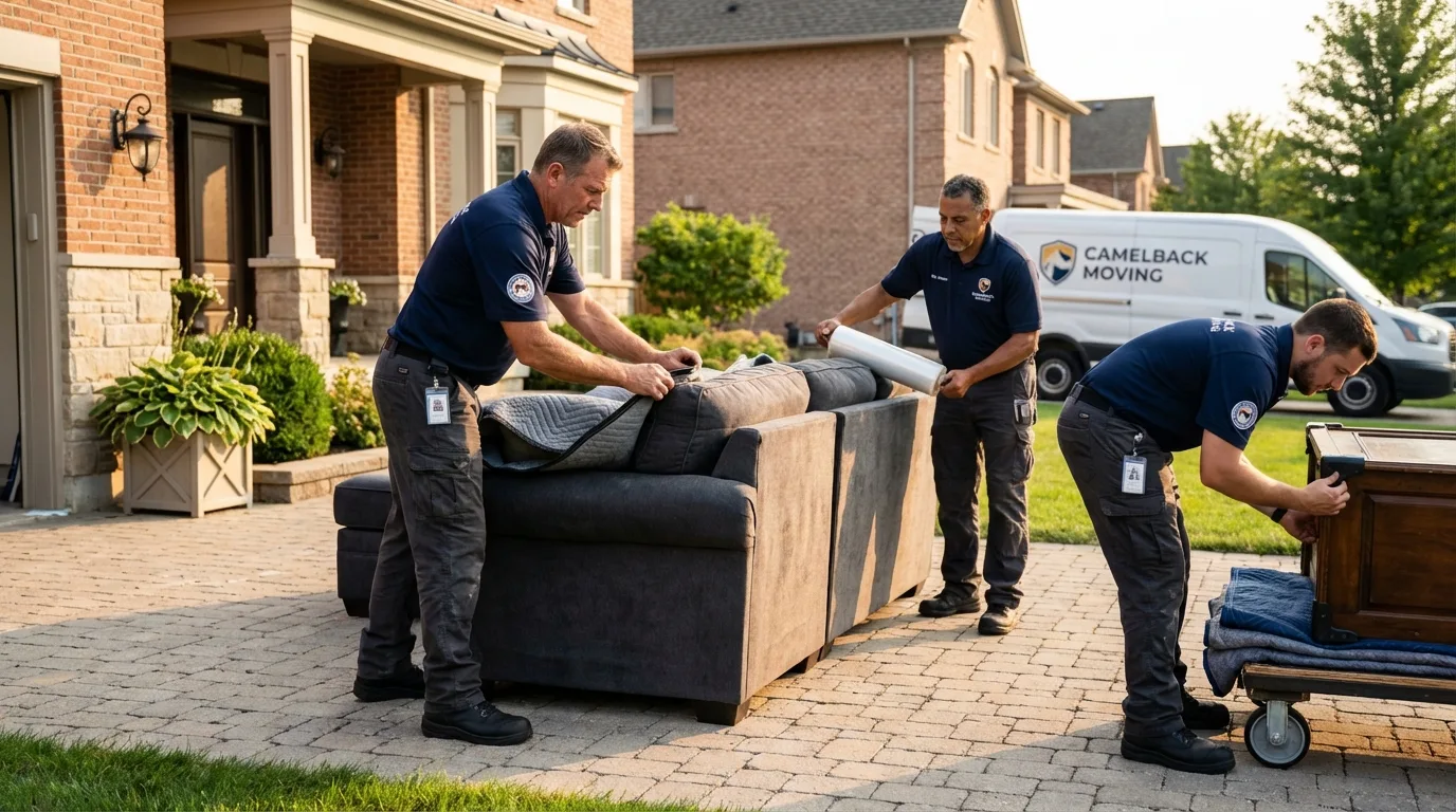 Large estate moving crew wrapping furniture in Cortez, CO